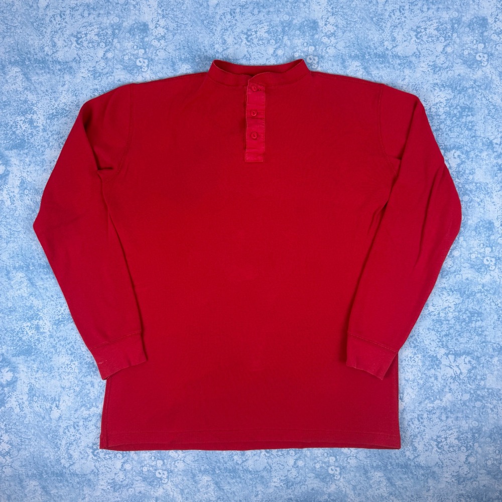 Vintage Eddie Bauer Long Sleeve Henley Shirt Cotton Mens M Fits L Red 3 Button